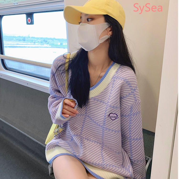 Áo sweater dệt kim tay dài dáng rộng thời trang mùa đông thanh lịch cho nữ