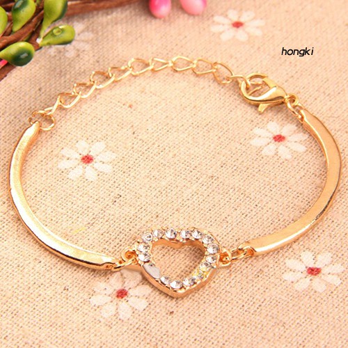 Vòng Tay Hợp Kim Đính Đá Mặt Hình Trái Tim Xinh Xắn Thời Trang