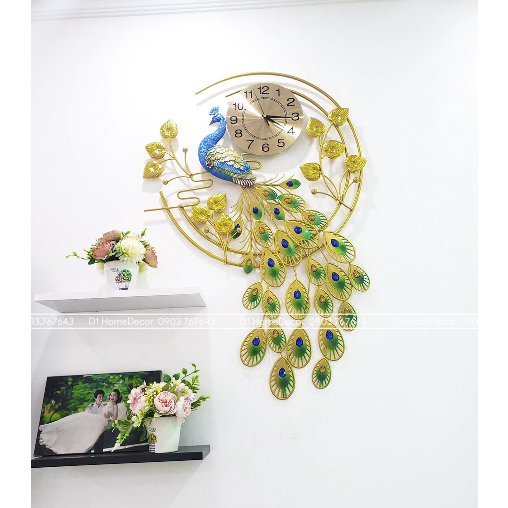 Đồng Hồ Treo Tường Con Chim Công Tài Lộc Chính Hãng D1 Home Kim Trôi Trang Trí Tường Decor - 78