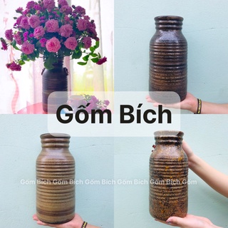 Bình Hoa Lọ Hoa Men Mộc Dáng Chai Gân - Gốm Sứ Bát Tràng