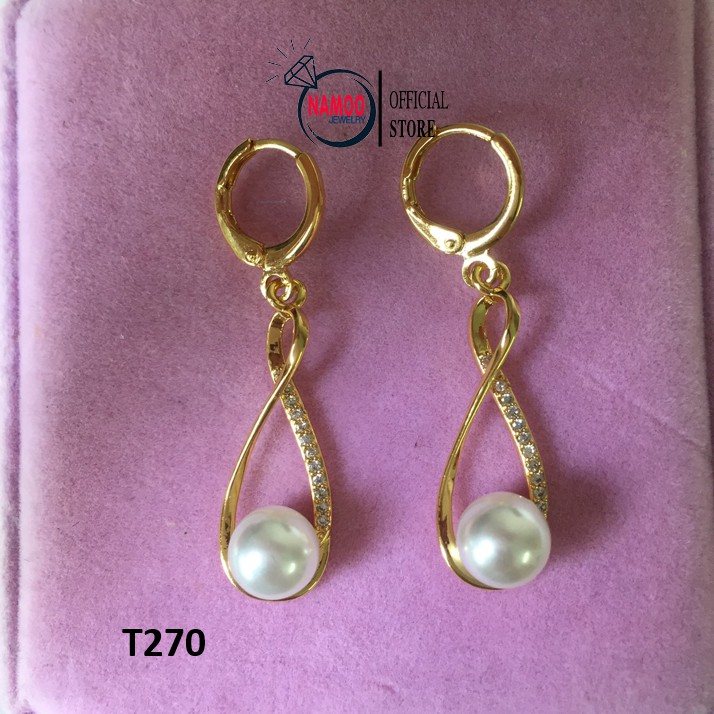 Bông tai nữ sành điệu T270 Mạ vàng 18k Hoa Tai Đính Đá Nữ Namoo Jewelry