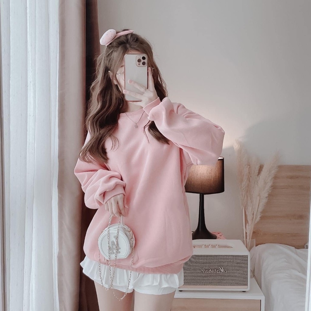 Áo nỉ nữ trơn nhiều màu BASU áo sweater nữ form rộng Hàn Quốc_VIETSTAR