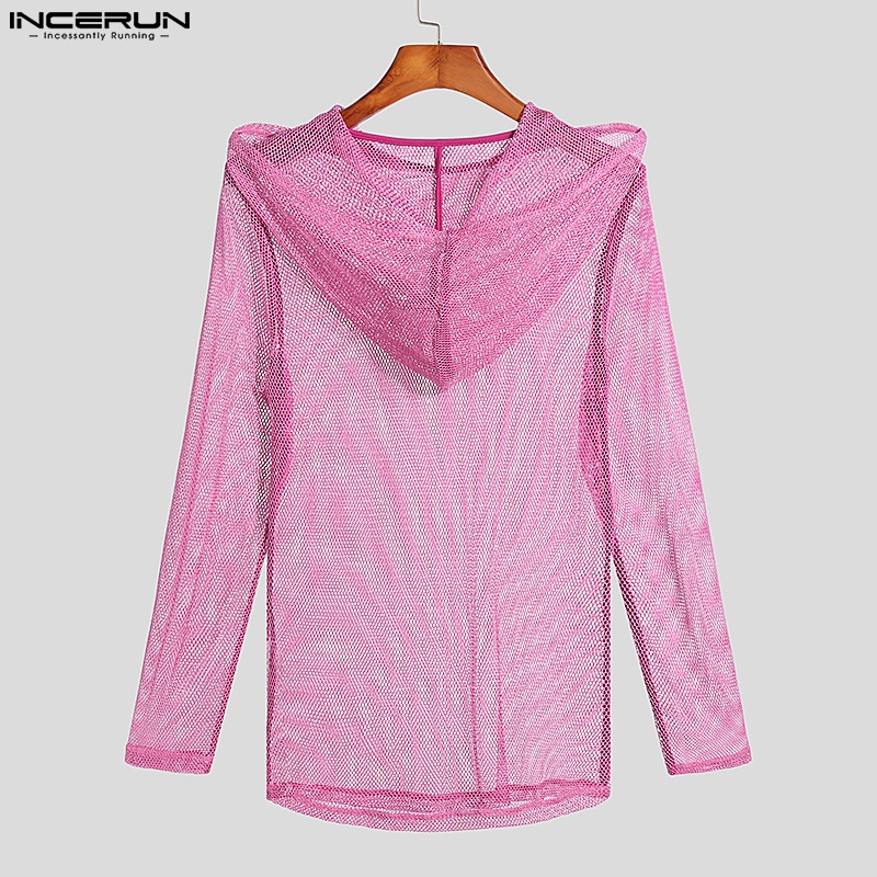 INCERUN Áo Hoodie Ngắn Tay Họa Tiết Kẻ Sọc Phối Tua Rua Thời Trang Dự Tiệc Cho Nam