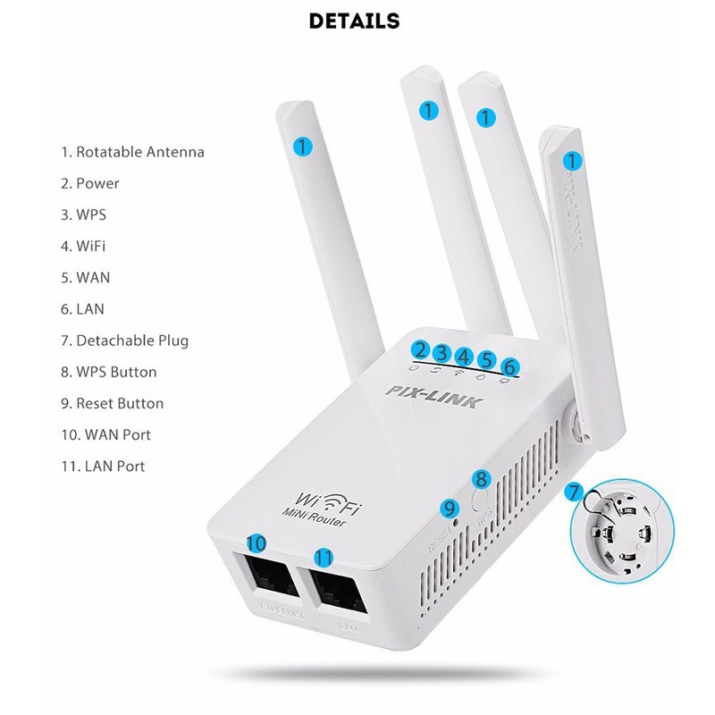 Bộ thu phát wifi 4 râu cực mạnh PIX LINK 9 (trắng) | BigBuy360 - bigbuy360.vn