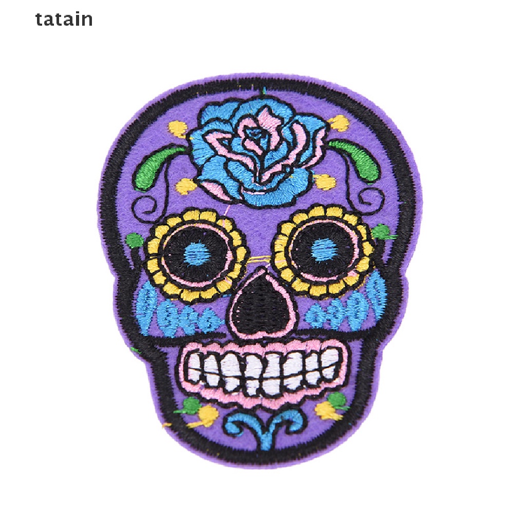 [TAT] 8Pcs iron on patches for clothes sew-on embroidered patch applique rose skull CVX