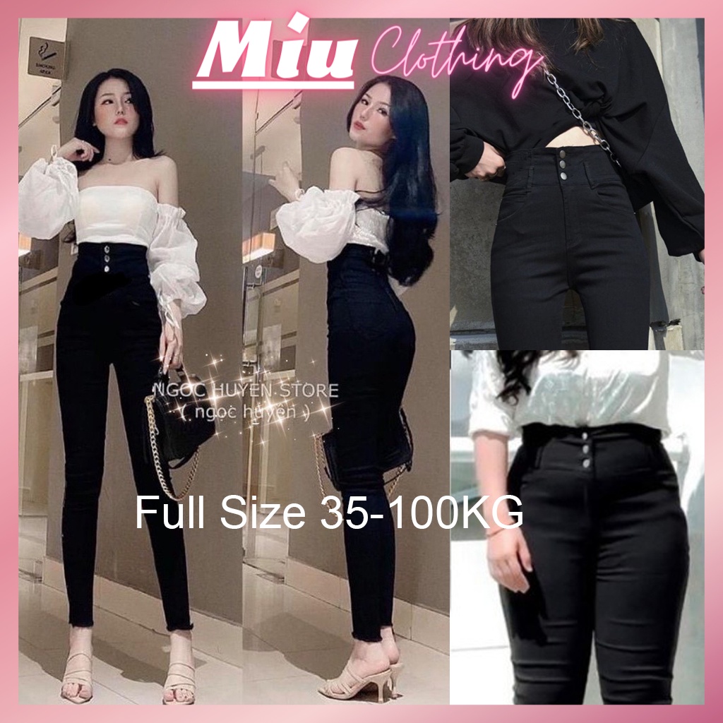 Quần Bò Giấy Cạp Cao MIZU 3 Cúc BIG SIZE 35 -95kg| Quần Skinny Jean Giấy Co giãn Hack Dáng MIUCLOTHING