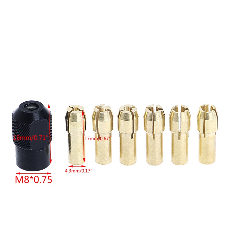 Set 7 Collet 1.0 / 1.6 / 2.0 / 2.4 / 3.0 / 3.2 + Check M8 * 0.75 Bằng Đồng Thau