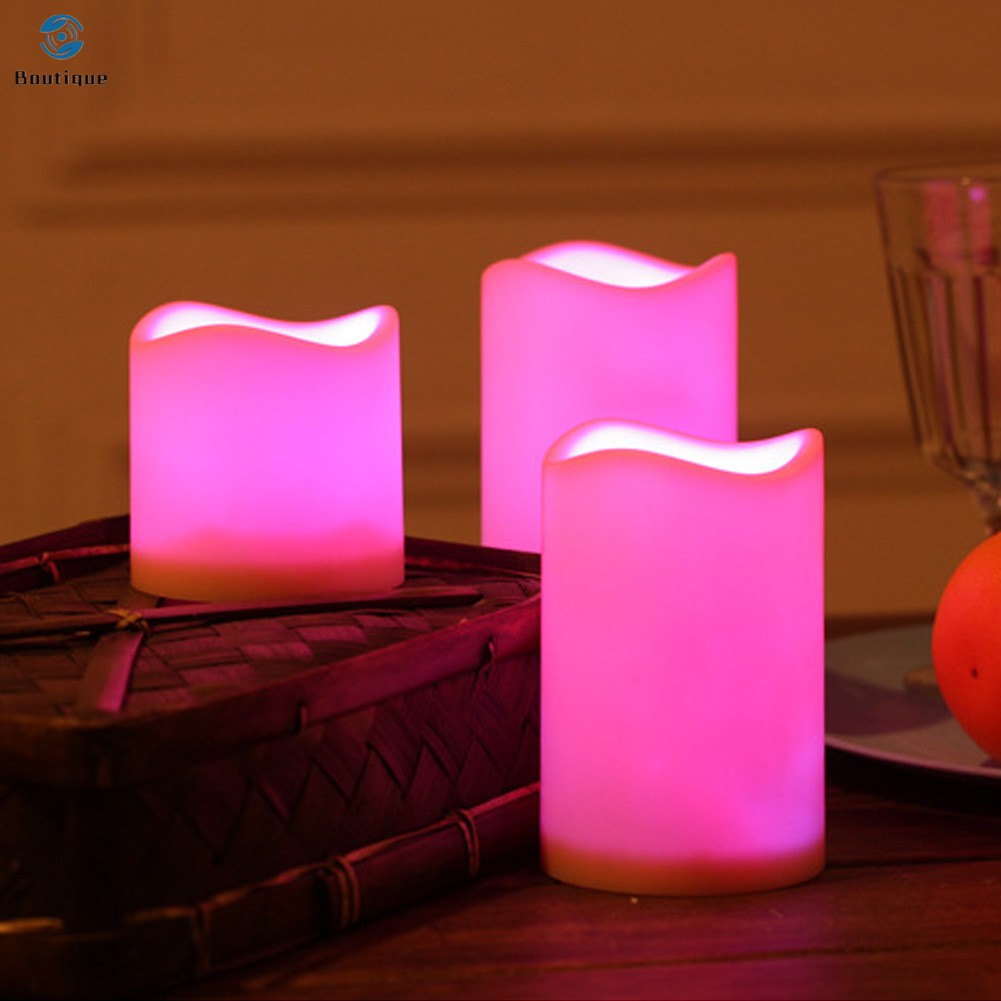 ✿♥▷ 3Pcs Flameless LED Candles Flickering Color Changing Candle Lights Battery Operate with Remo