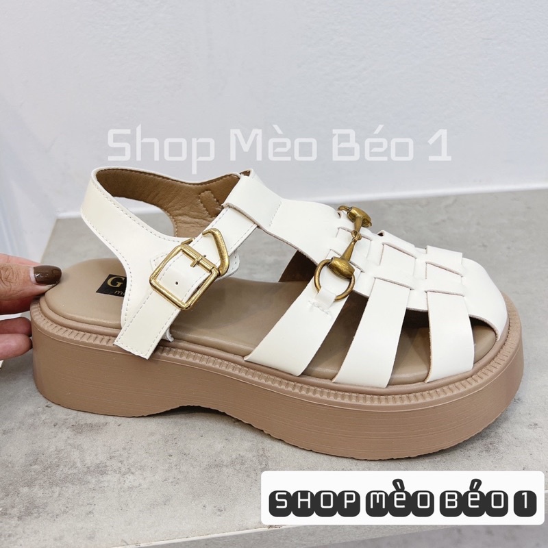 Sandal giọ gc da mềm khoá ngang mũi tròn fullbox