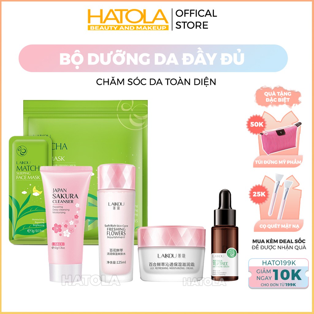 Bộ dưỡng da chuyên sâu đầy đủ Laikou giúp da sáng mịn, chắc khỏe sữa rửa mặt, toner, serum, kem dưỡng da, mặt nạ.