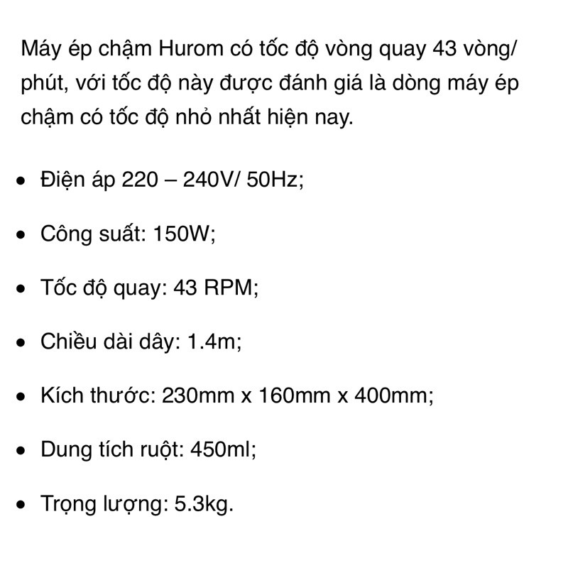 Máy Ép Hoa Quả Chậm Hurom 19sgm