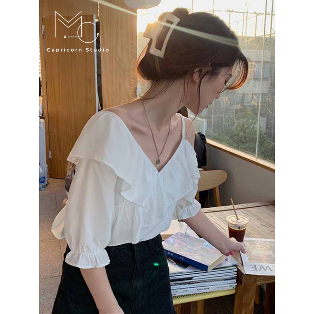 Áo trễ vai kiểu sơ mi ngắn tay thiết kế nhẹ nhàng, thanh lịch cho các nàng mùa hè 2023