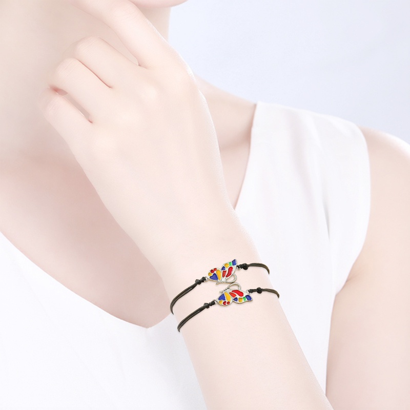 Seng Set 2 Vòng Tay Dây Bện Mặt Bướm Cho Tình Bạn