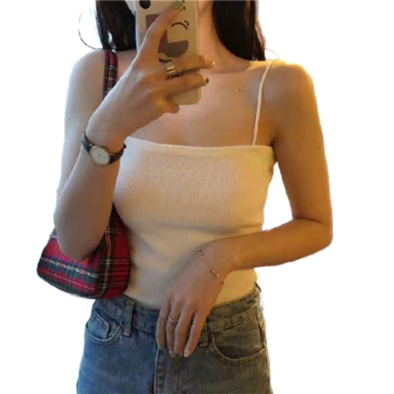 Áo Croptop Dệt Kim Hai Dây Màu Sắc Đơn Giản Quyến Rũ Cho Nữ
