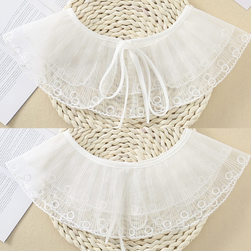 Vòng Cổ Áo Giả Hai Lớp Thắt Nơ Thêu Họa Tiết Sọc Dành Cho Nữ