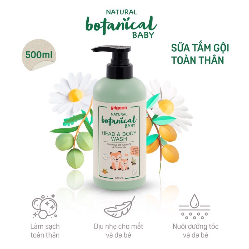 Sữa tắm gội Pigeon thảo dược dung tích 200ml, 500ml