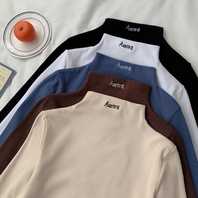 Áo thun nữ tay dài cổ lọ phong cách Hàn Quốc | BigBuy360 - bigbuy360.vn