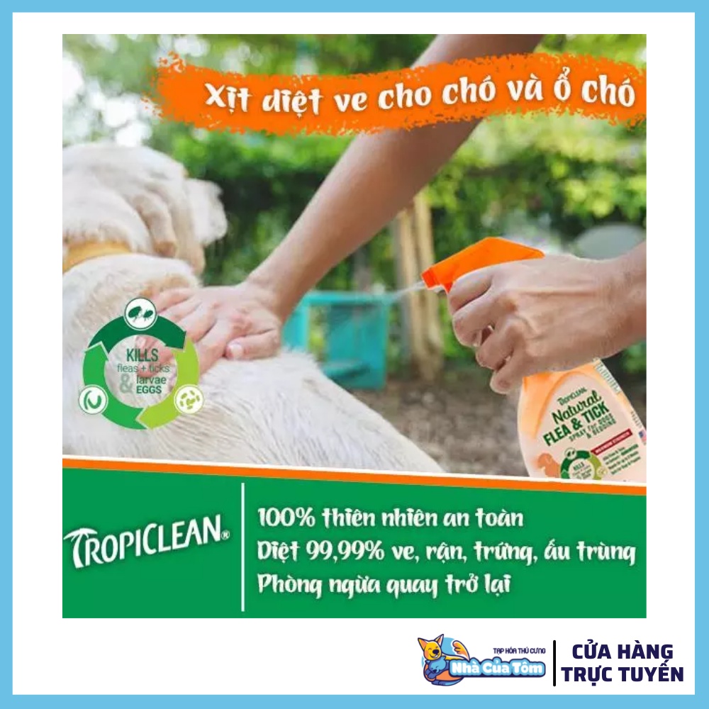 [COMBO] SỮA TẮM &amp; XỊT DƯỠNG LÔNG Tropiclean Flea &amp; Tick | Hỗ trợ ve &amp; bọ chét cho chó