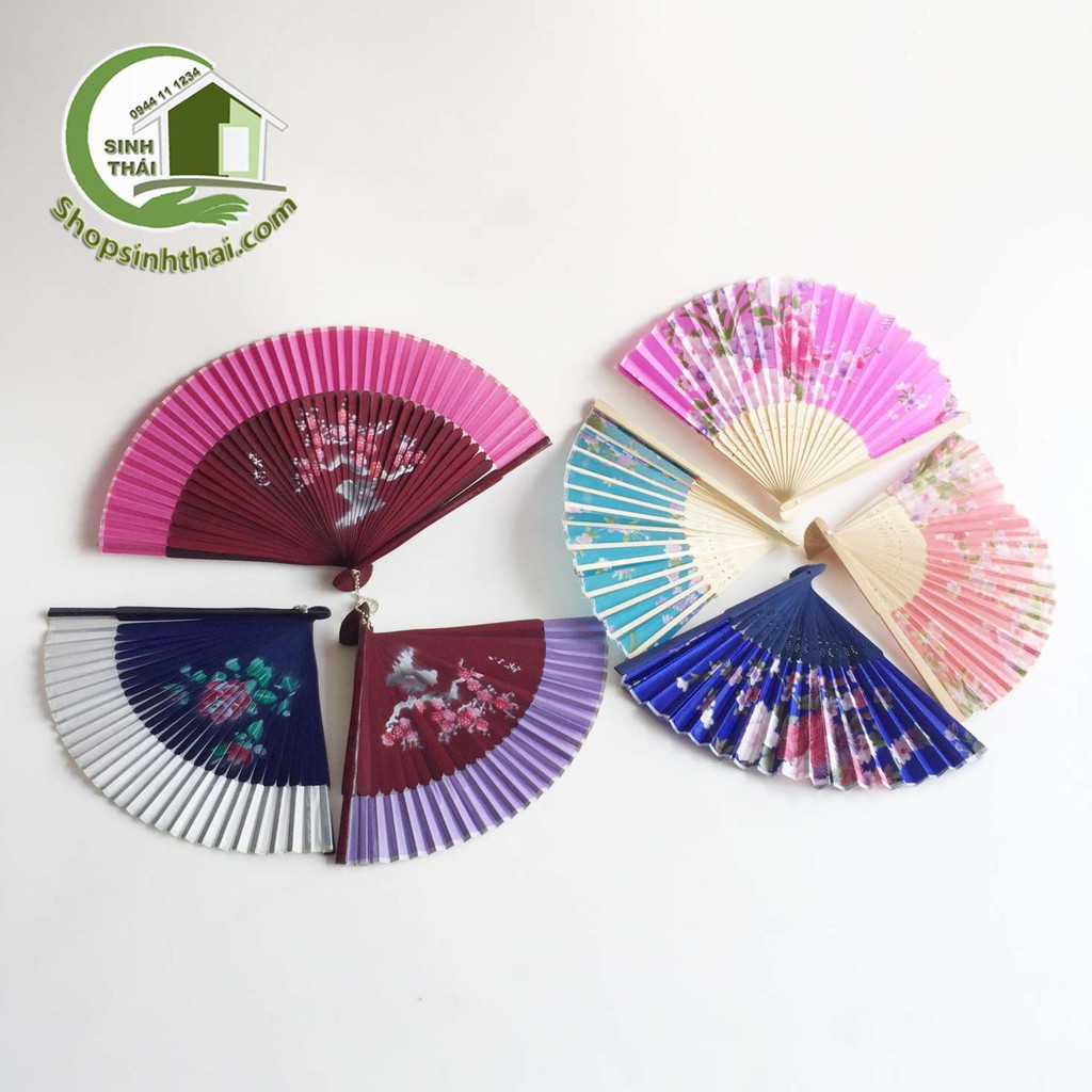 Quạt vải lụa in hoa 3D - quạt dài 21cm - loại dày tốt - giao màu ngẫu nhiên