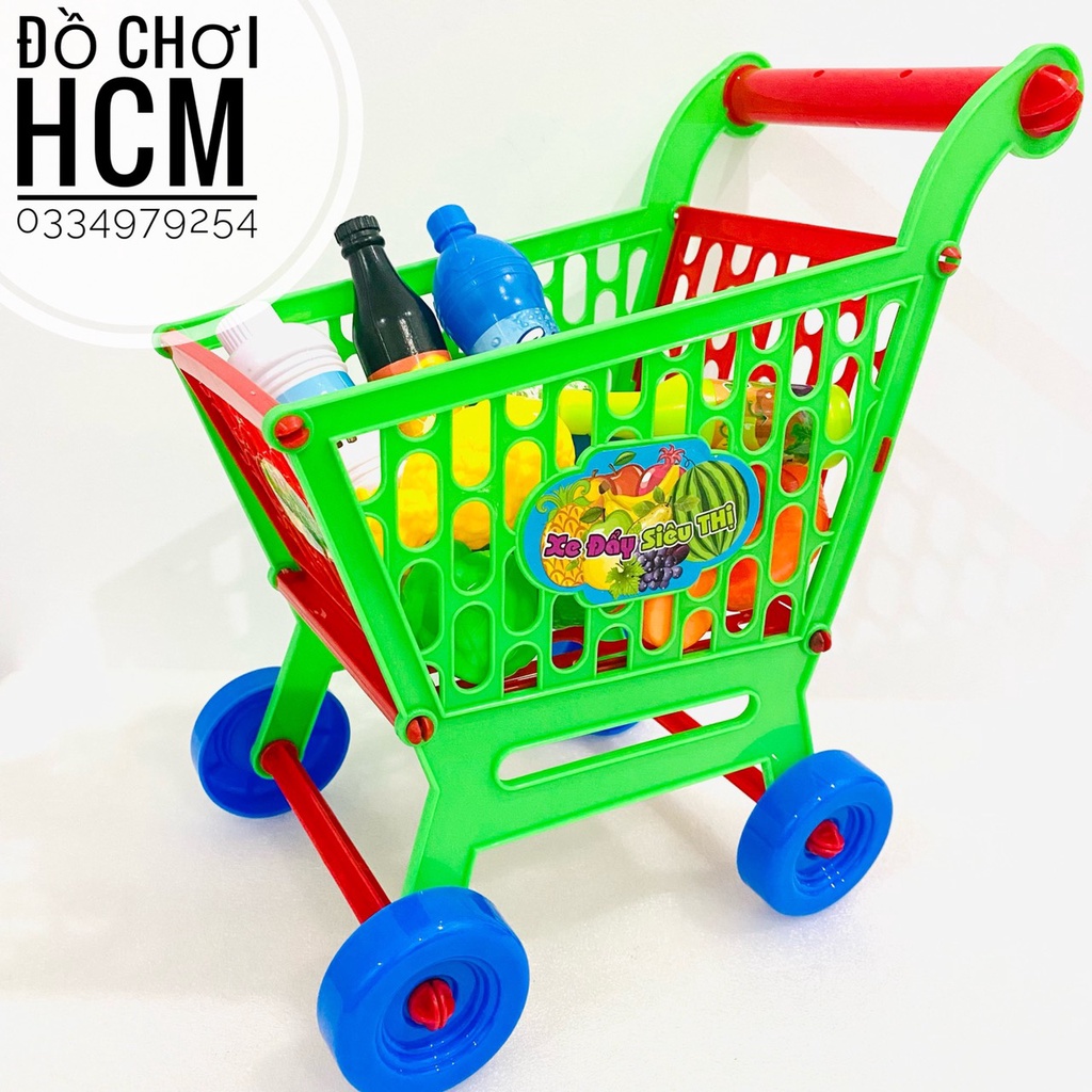 [GỒM CẢ TRÁI CÂY] Đồ chơi túi xe đẩy siêu thị CAO 38CM dành cho bé thích nấu ăn, nhà bếp, cắt thái hoa quả, đồ hàng 0264