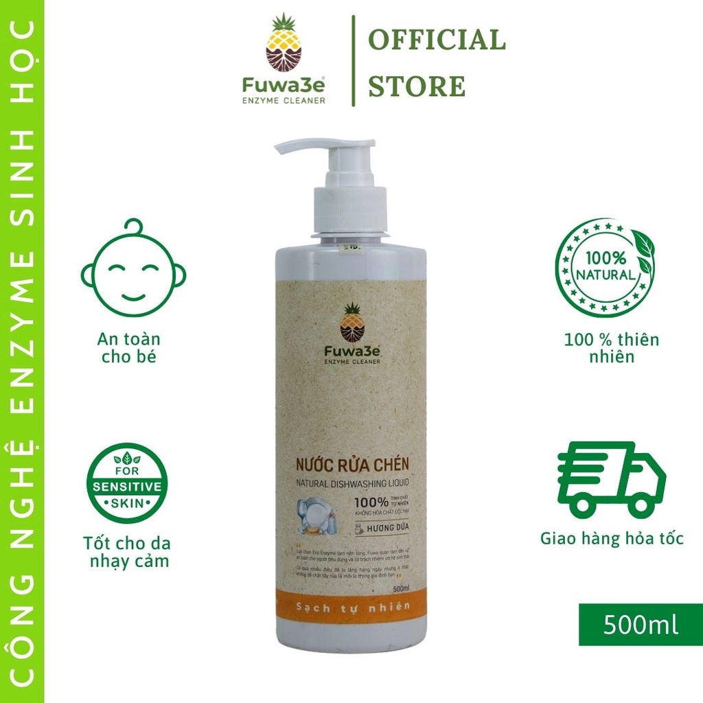 Nước rửa chén bát hữu cơ fuwa3e organic enzyme sinh học 500ml an toàn cho bé bảo vệ da tay