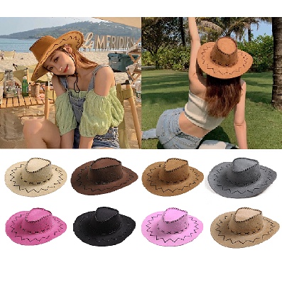Mũ Cao Bồi Vành Rộng Vải Da Lộn Thời Trang Phương Tây Cho Unisex Dễ Phối Đồ