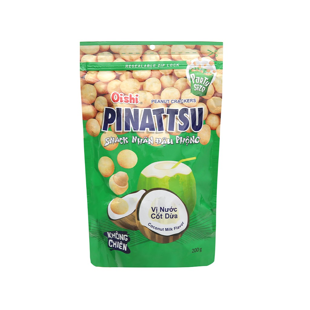 Snack nhân đậu phộng vị nước cốt dừa Pinattsu Oishi gói 200g