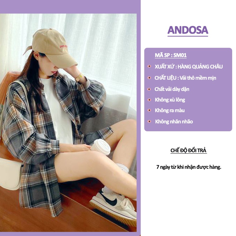 Áo sơ mi nữ form rộng kẻ caro tay dài đẹp hàng nhập Quảng Châu ANDOSA SM02