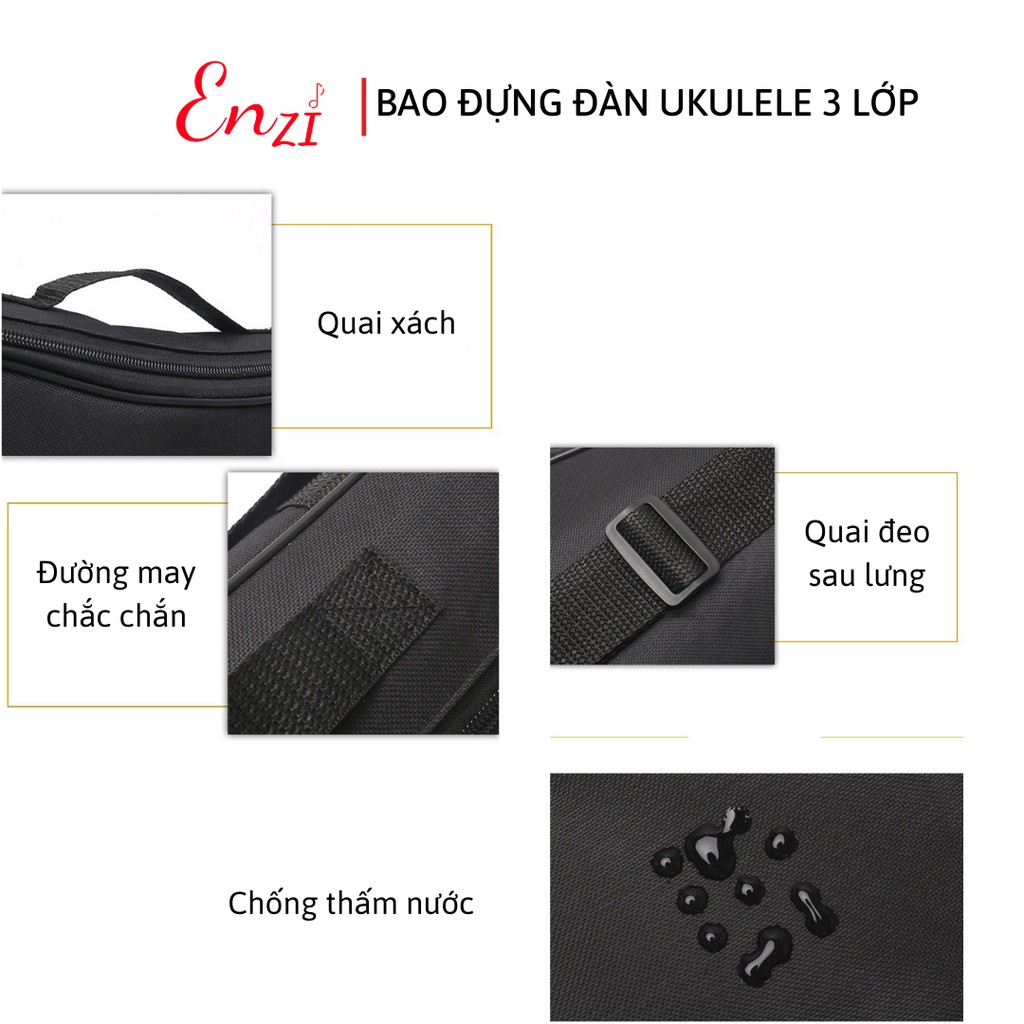 Bao đàn ukulele loại dày 3 lớp bền đẹp chống thấm nước và bao 1 lớp chất lượng cho đàn 21 23 26 inch Enzi