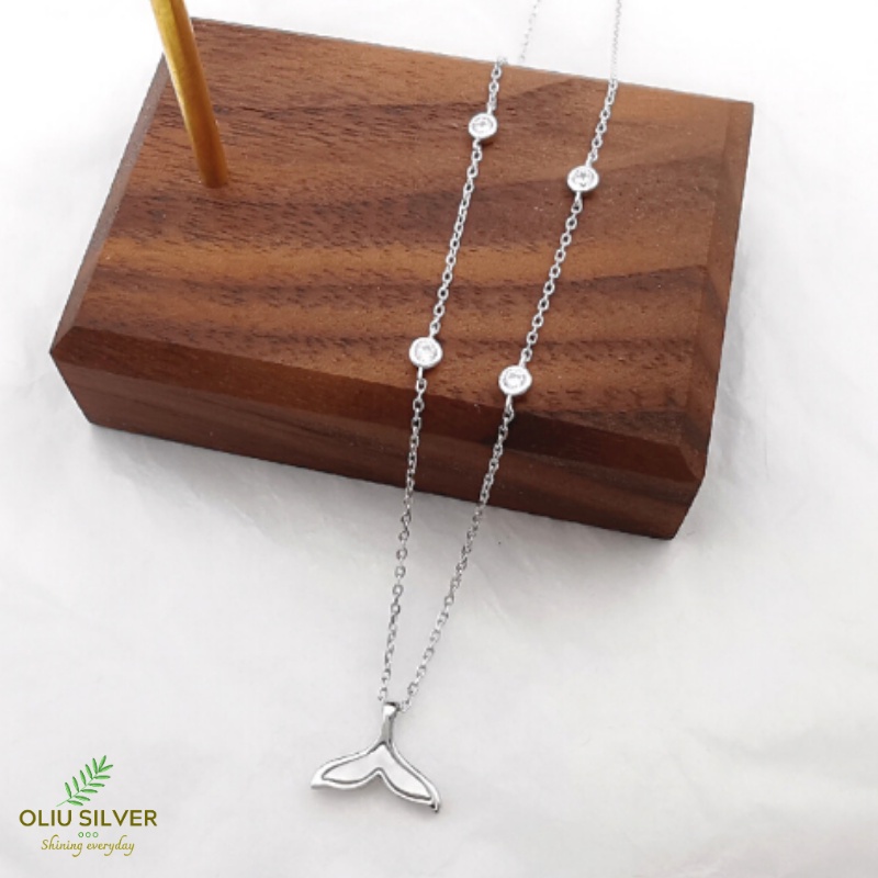 Dây Chuyền Bạc S925 Đuôi Nàng Tiên Cá Đính Đá Zircon Xinh Xắn | Vòng Cổ Nữ Trang Sức Bạc Thời Trang