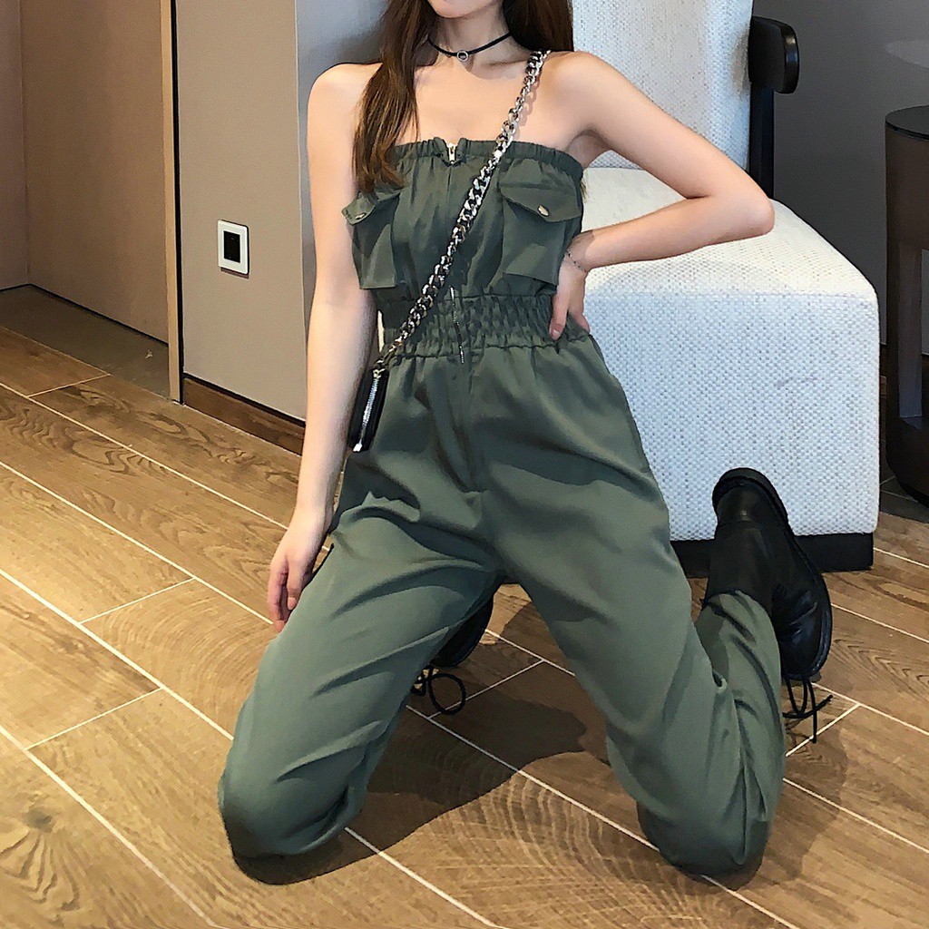 Jumpsuit ống rộng phong cách hip hop quyến rũ dành cho nữ