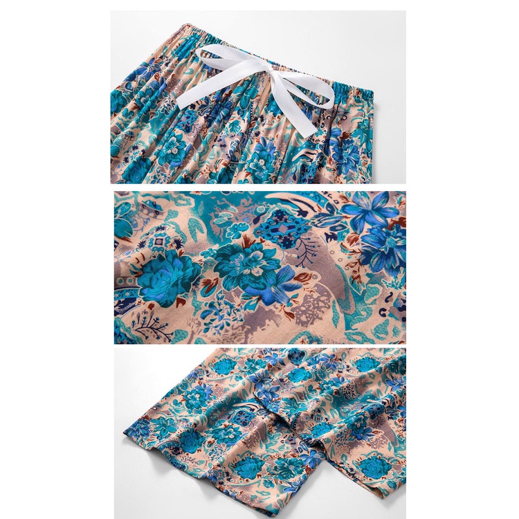 Quần Ngủ Vải Cotton Lụa Ống Rộng Thoáng Mát Cá Tính Cho Nữ