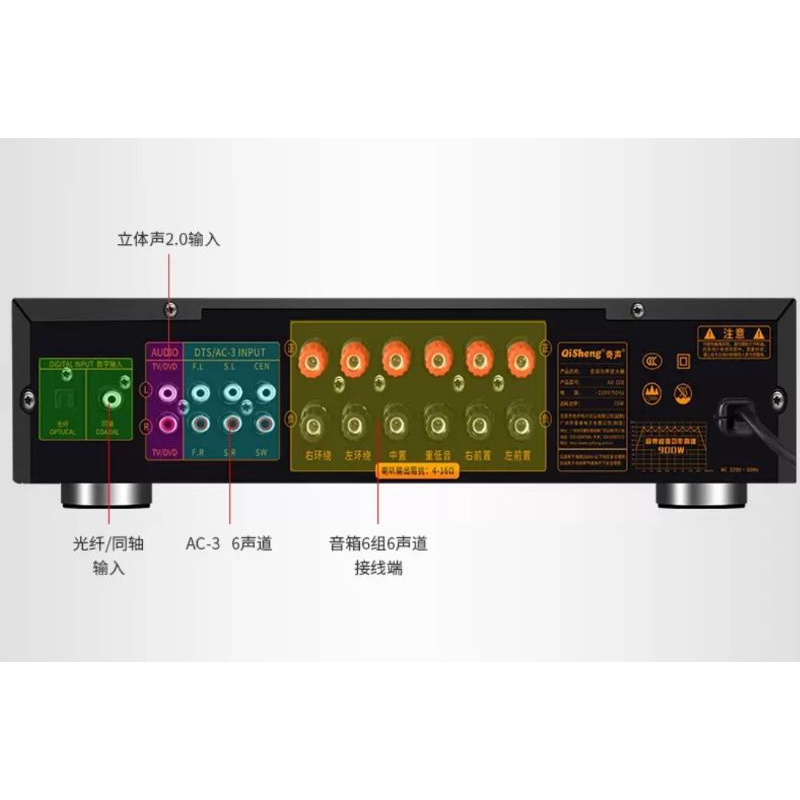Amply 5.1 6 kênh Qisheng  AV 106 công suất 700W đánh được trầm hơi uy lực, có bluetooth, hỗ trợ hát karaoke cực hay