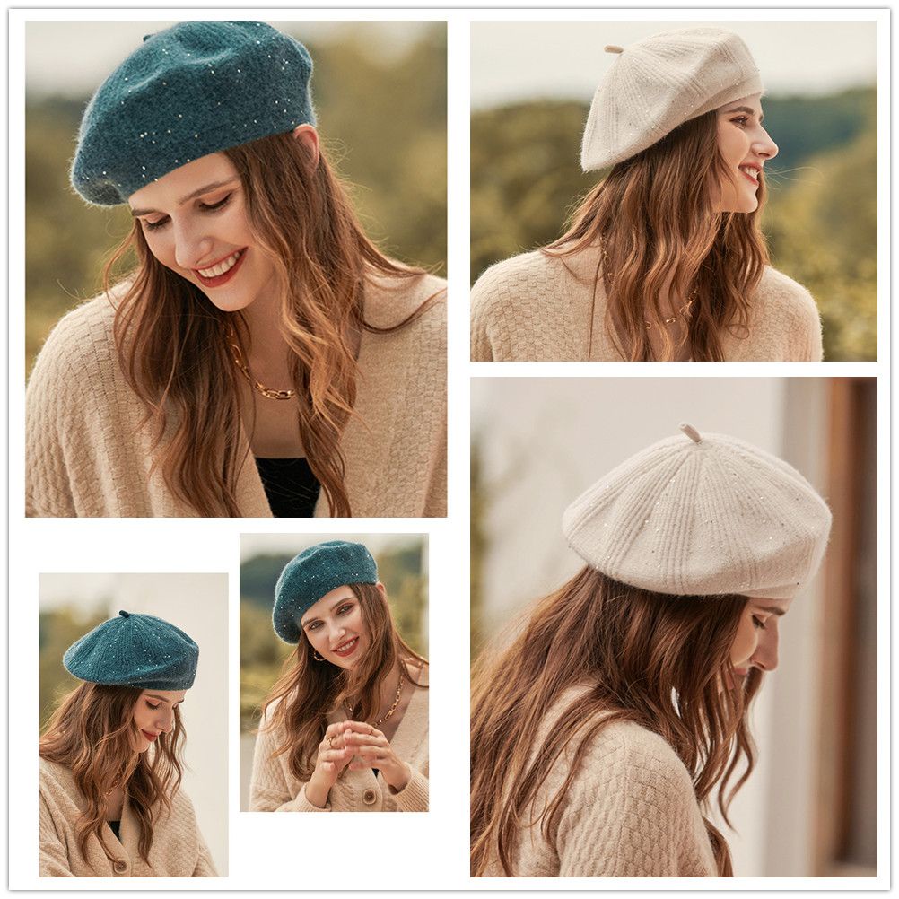 Mũ beret dệt kim giữ ấm mùa thu đông phong cách retro thời trang cho nữ