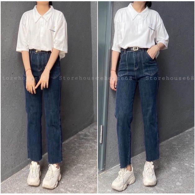 Quần jeans cạp cao ống đứng - mã 3529 hàng QC
