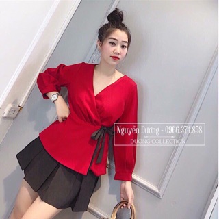 💋áo kiểu voan cổ tim cột eo