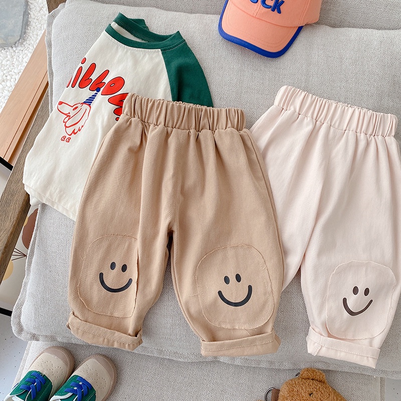 Quần Dài Vải Cotton In Hình Mặt Cười Kiểu Hàn Quốc Thời Trang Mùa Thu Cho Bé Trai