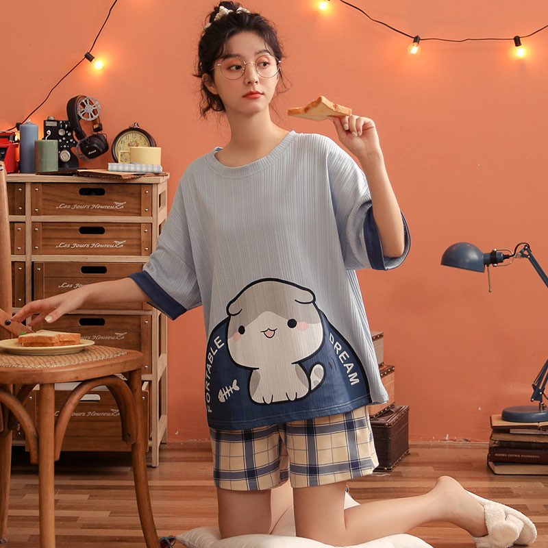 [SẴN] Đồ ngủ ngắn, đồ mặc ở nhà Quảng Châu, pijama bông cotton thoáng, style Hàn Quốc họa tiết dễ thương | BigBuy360 - bigbuy360.vn