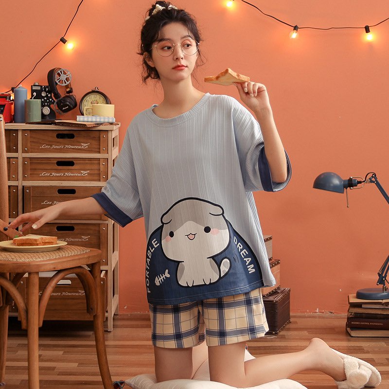 [SẴN] Đồ ngủ ngắn, đồ mặc ở nhà Quảng Châu, pijama bông cotton thoáng, style Hàn Quốc họa tiết dễ thương