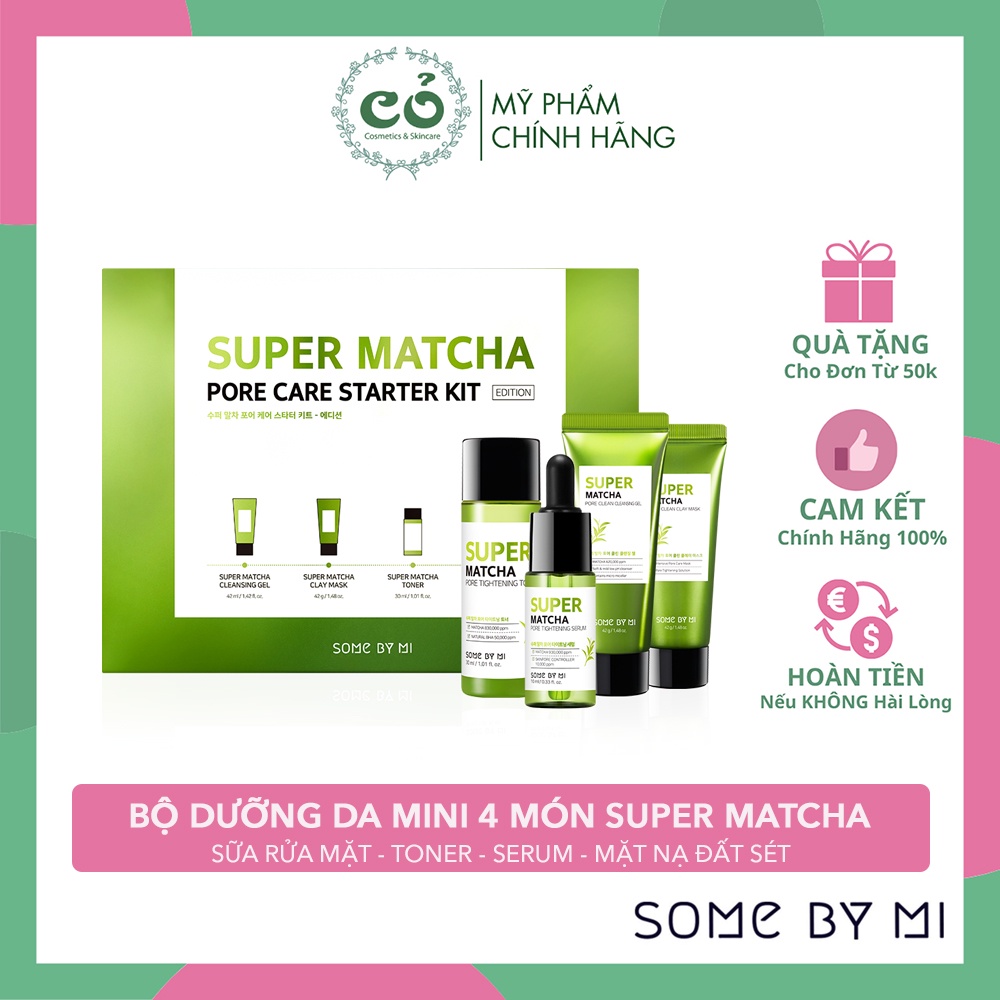 Bộ Dưỡng Da Super Matcha Some By Mi  Pore Care Starter Kit 4 Món - Kiểm Soát Dầu &amp; Se Khít Lỗ Chân Lông