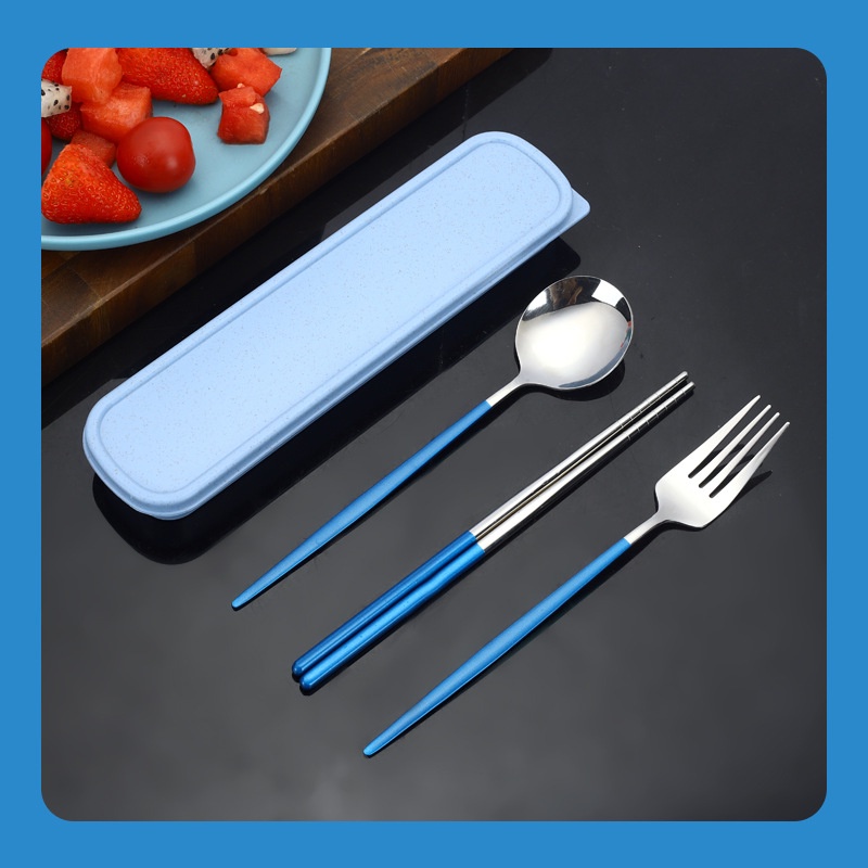 Bộ đũa muỗng nĩa thìa inox 304 dụng cụ ăn cơm trưa văn phòng dã ngoại cá nhân