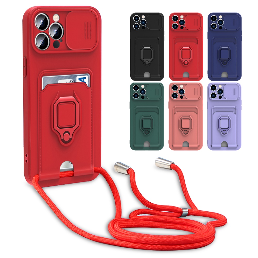 Ốp Điện Thoại Mềm Có Ngăn Đựng Thẻ Và Dây Đeo Cho OPPO A94 A15 A15S A16 A35 A74 A54 Reno 5 6 Lite 5F