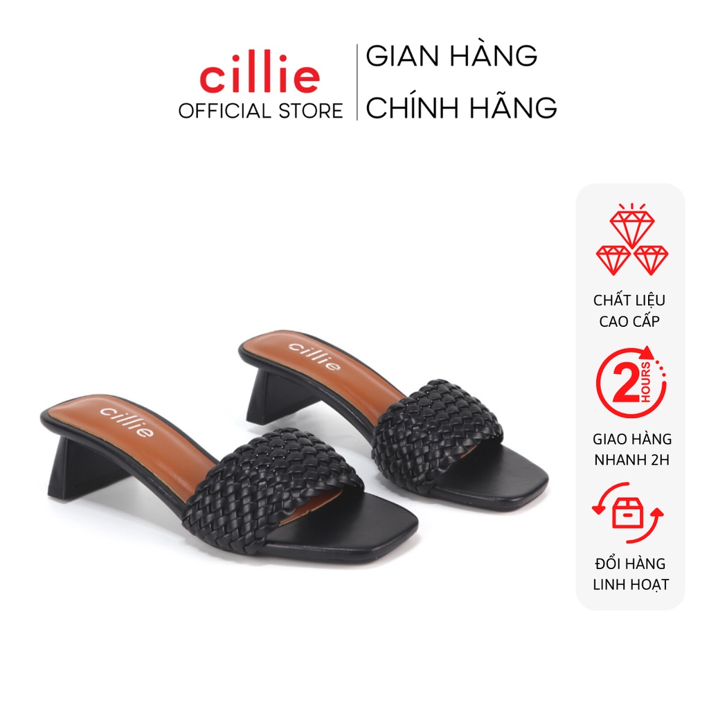 Guốc nữ quai ngang cao cấp đan bím hot trend gót độc lạ mang đi làm đi chơi đi dạo cao 5cm Cillie 1177