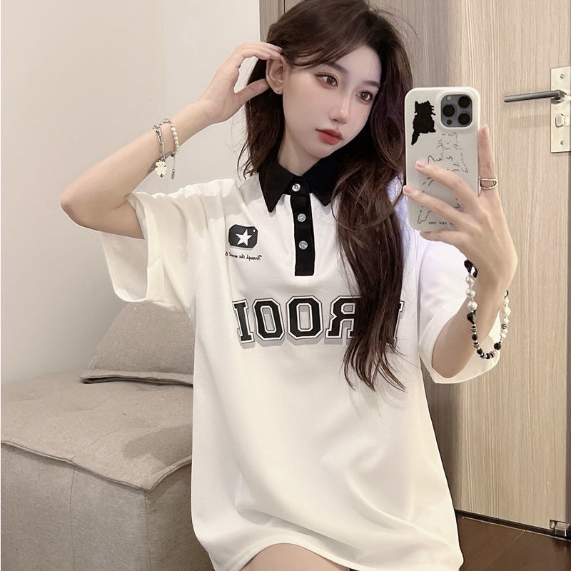 Áo polo Ngắn Tay Form Rộng Phong Cách Cổ Điển Thanh Lịch Dành Cho Nữ