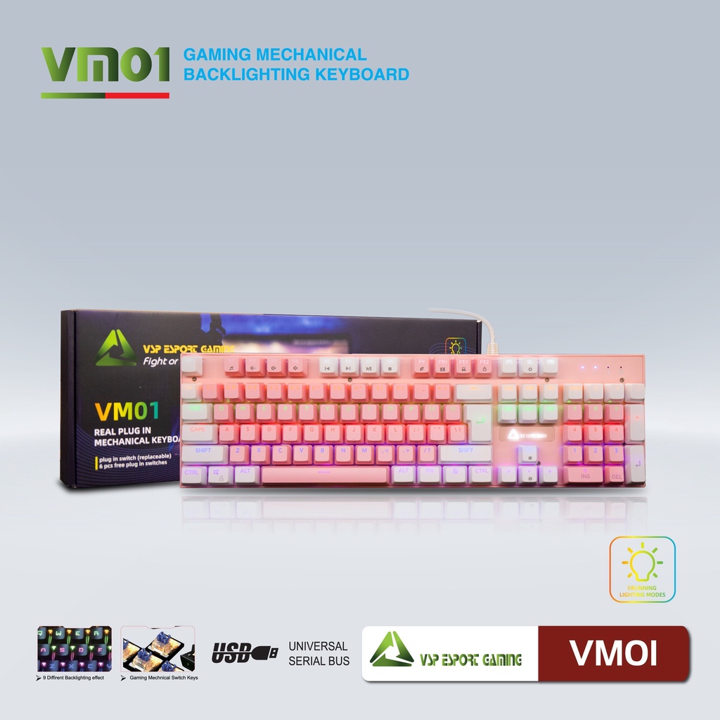 [VIDEO] Phím Cơ Chuyên Game VM01 nhiều chế độ LED (3 màu, 25 key Anti Ghost, Phím nóng FN+)