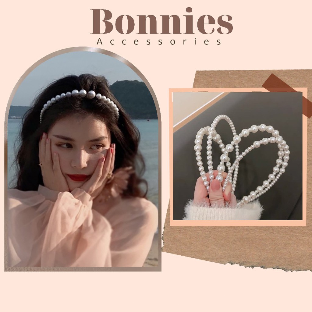 Băng đô, cài tóc ngọc trai nhân tạo phong cách Hàn Quốc tiểu thư Bonnies Accessories (BA104) Tiệm phụ kiện xinh