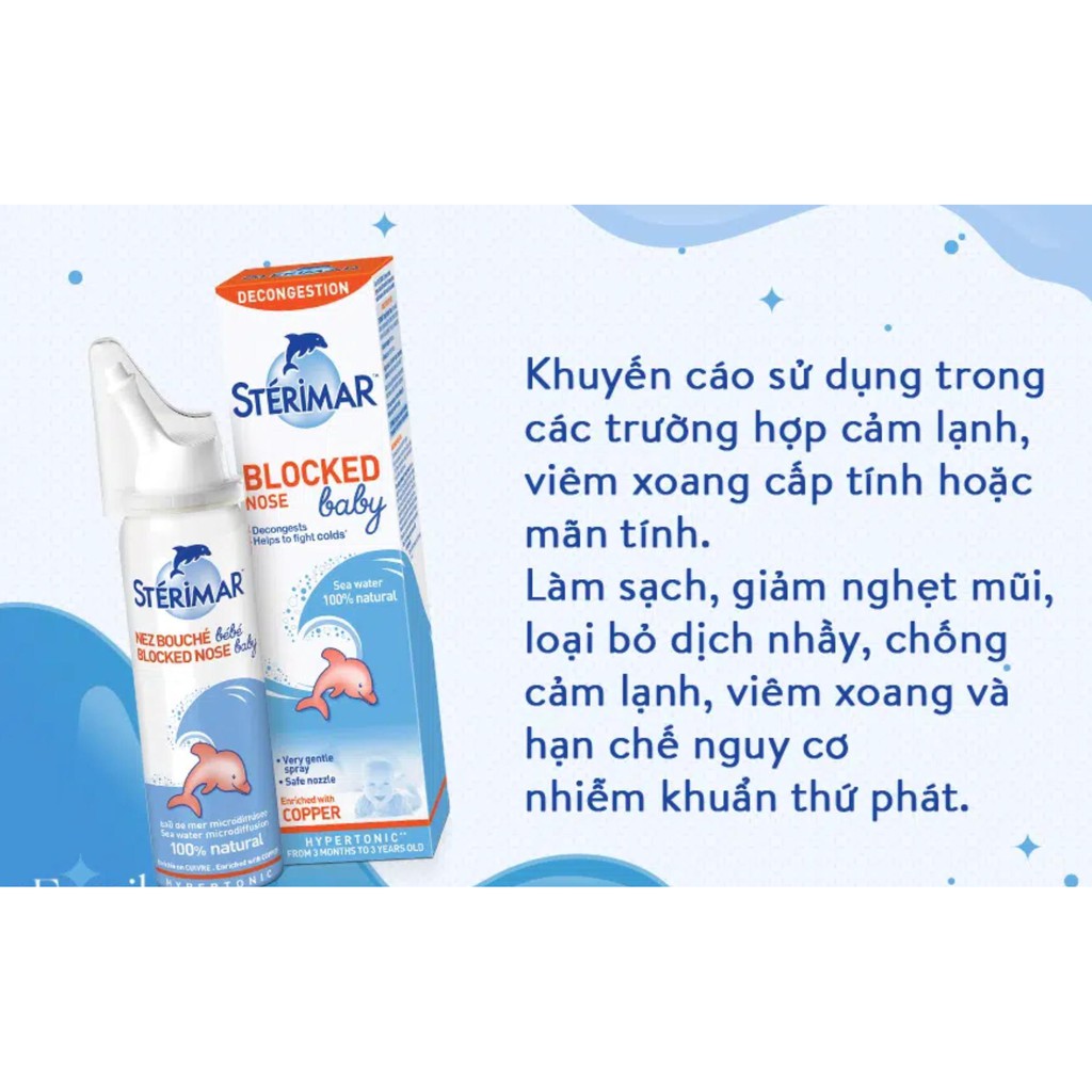 Xịt muối biến cá heo Sterimar màu xanh, màu cam 100ml Pháp