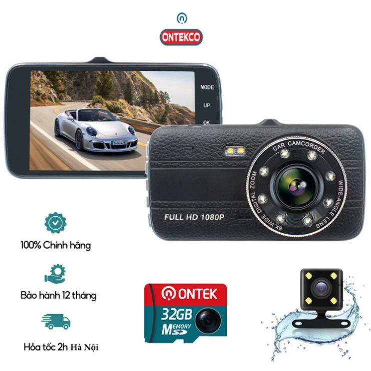Camera hành trình ONTEKCO S14 Black kèm thẻ 32G có 8LED trợ sáng, ghi hình trước + Sau 1080P