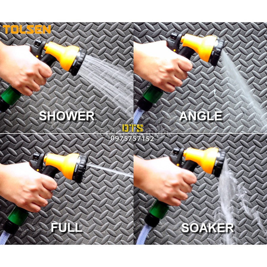 Vòi xịt tưới cây, vòi xịt rửa xe 8 chế độ phun, tăng áp lực nước TOLSEN, nhựa cao cấp ABS - Tiêu chuẩn xuất khẩu Châu Âu