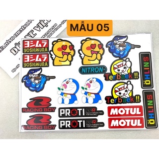MẪU 05 - Tem sticker decal dán hình Doremon Quoo Bee và các thương hiệu khác - Dán xe máy laptop điện thoại Đèn xe Việt